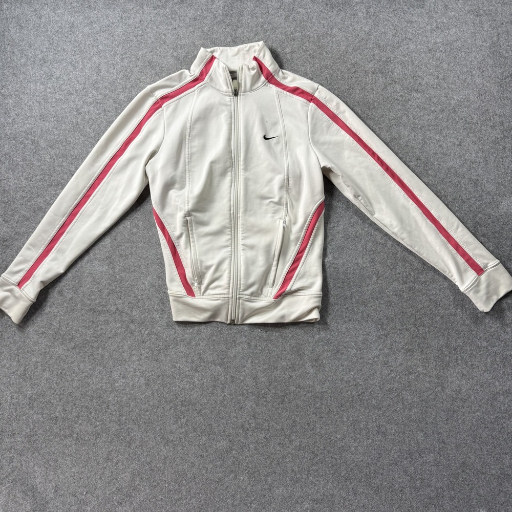 Nike Fit Dry Track Jacket S White Pink Racing Stripe Full Zip